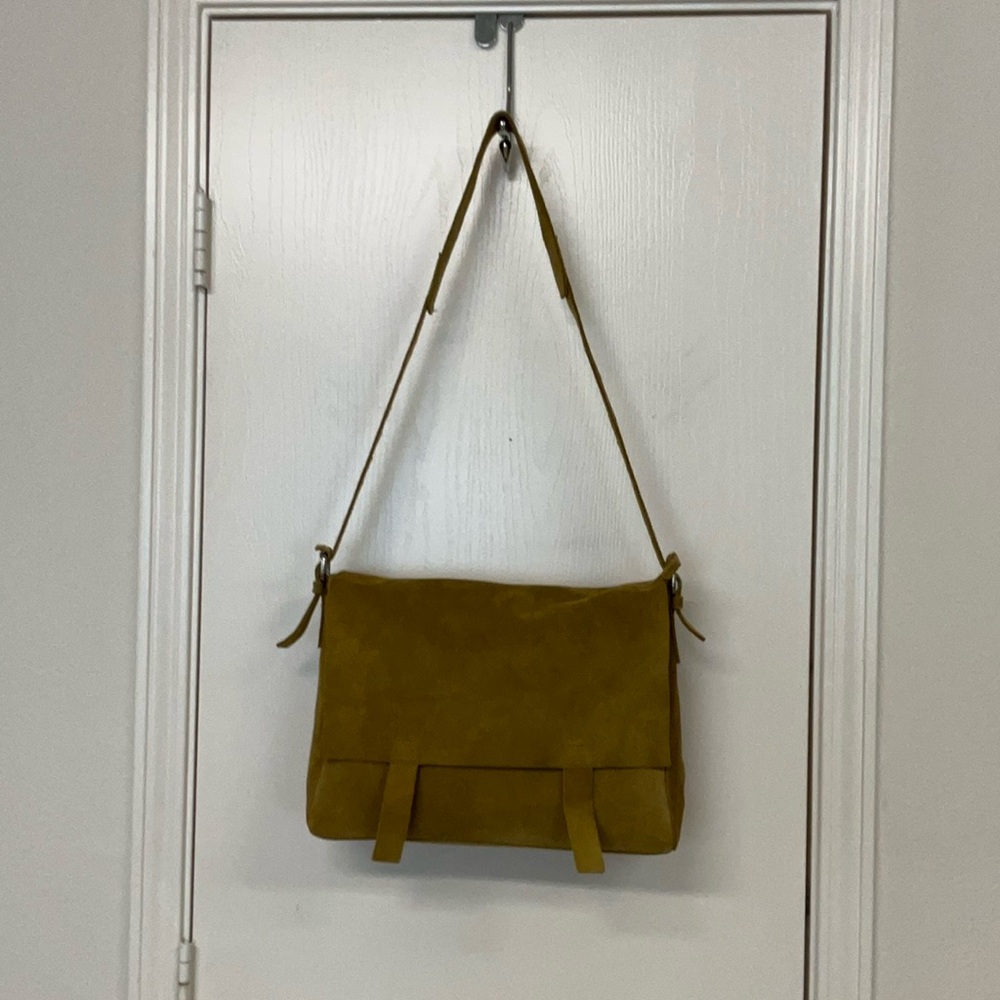 Prune Yellow Shoulder Bag with Flap Closure